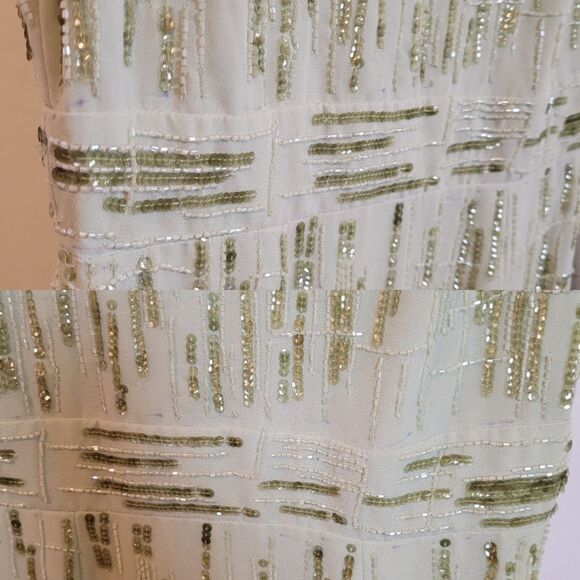 $498 NEW MAC DUGGAL 8 SAGE GREEN HAND BEADED MIDI CREPE SHEATH COLUMN DRESS NWT - Picture 14 of 16
